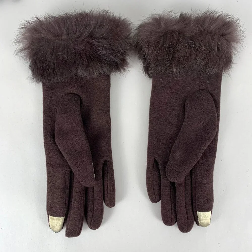 Set of Two Angela William Touchscreen Winter Gloves Faux Fur Trim Black + Brown